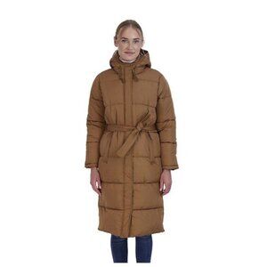 Puffer Hooded Knee Length Jacket Brown Women’s Size XL Winter Coat Quilted Warm